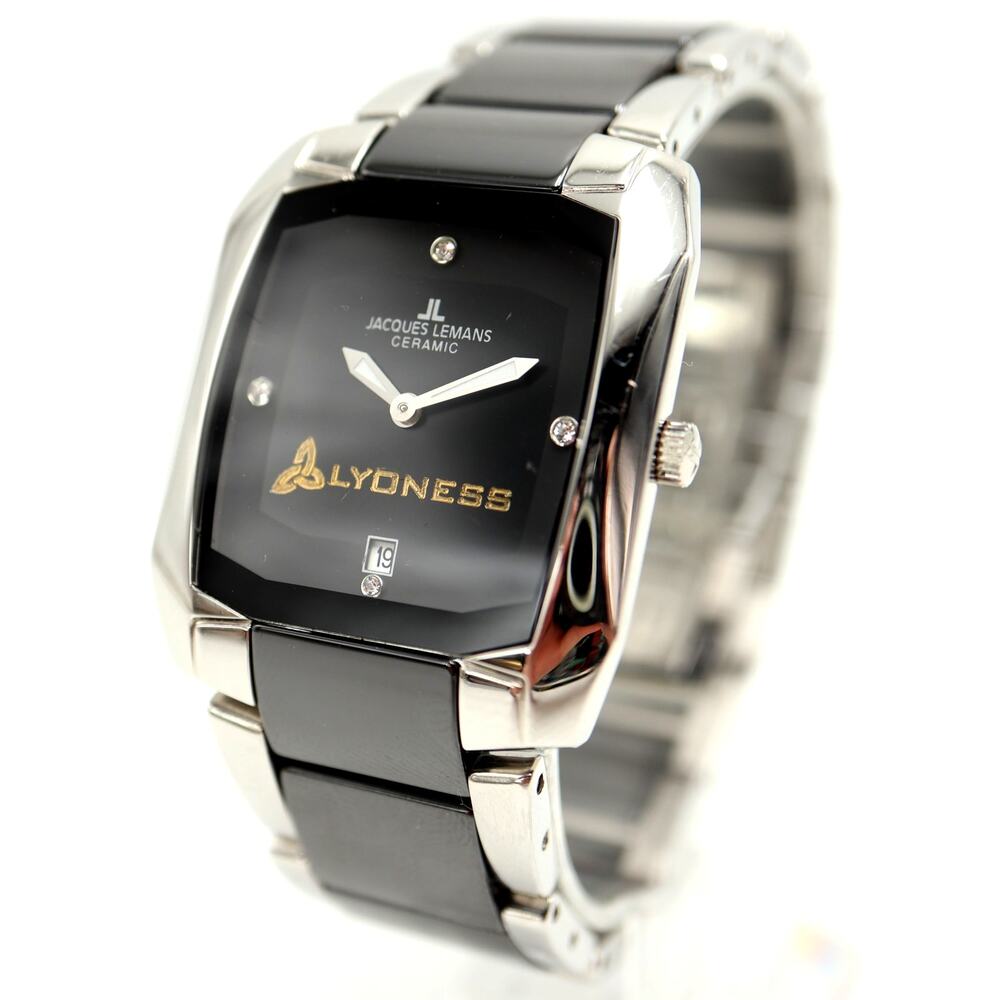 Jacques Lemans Ceramic Swiss Black Silver 35mm Watch Sapphire Coat w New Battery
